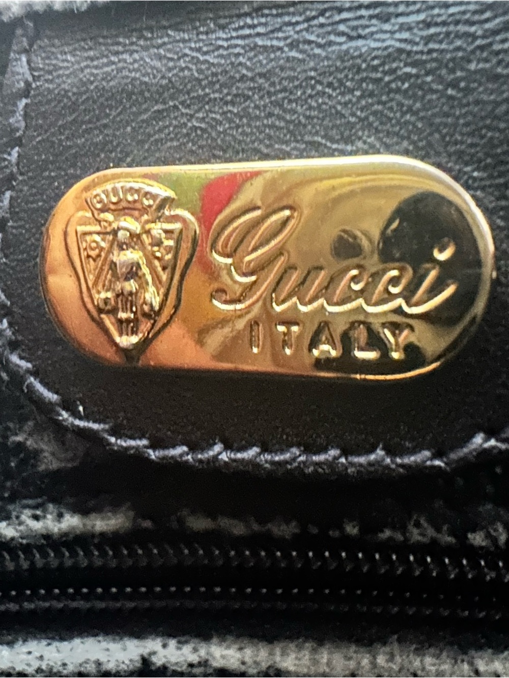 Vintage Gucci Black Leather Crossbody with Gold Logo Plate
